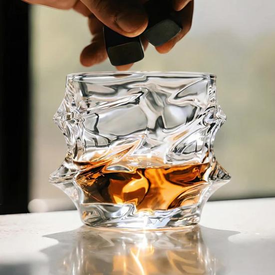Storm Whiskey Glass with Wave Texture 320ml Spirits Tumbler for Bourbon Cocktails Lead-Free Iced Drink Glass Elegant Home Bar Gift