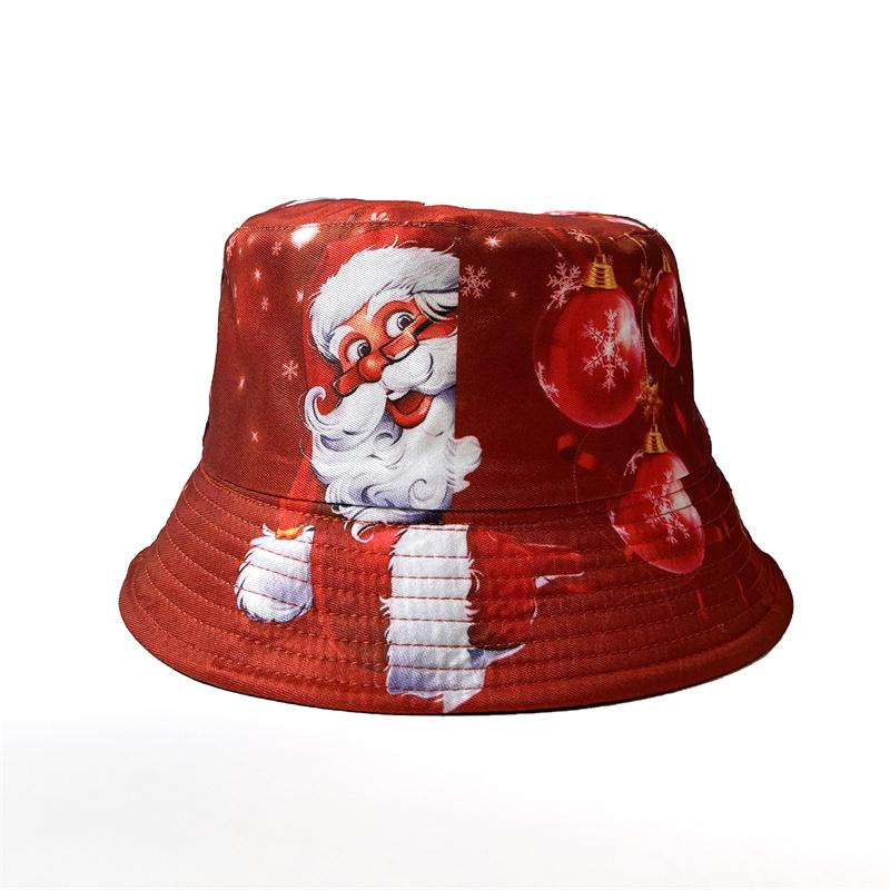 Xmas Santa Claus Printed Street Style Festive Outdoor Sun Fishermen Men Women Merry Christmas Reversible Bucket Hat
