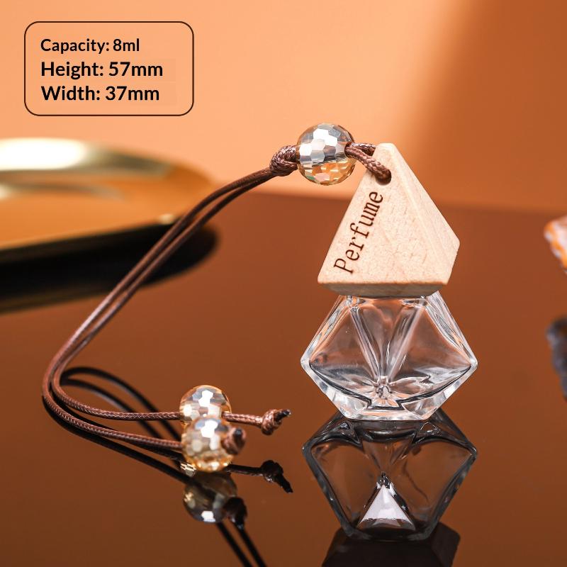 1Pcs Empty Glass Essential Oil Diffuser Bottle With Wooden Cap Car Hanging Perfume Bottle For Auto Aromatherapy Decoration