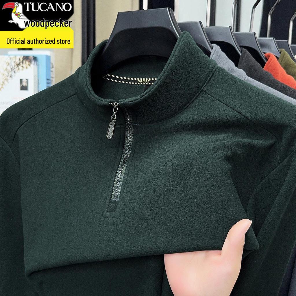 Woodpecker Men's Double-Sided Velvet Half-Zip Stand Collar Warm Long-Sleeve T-Shirt