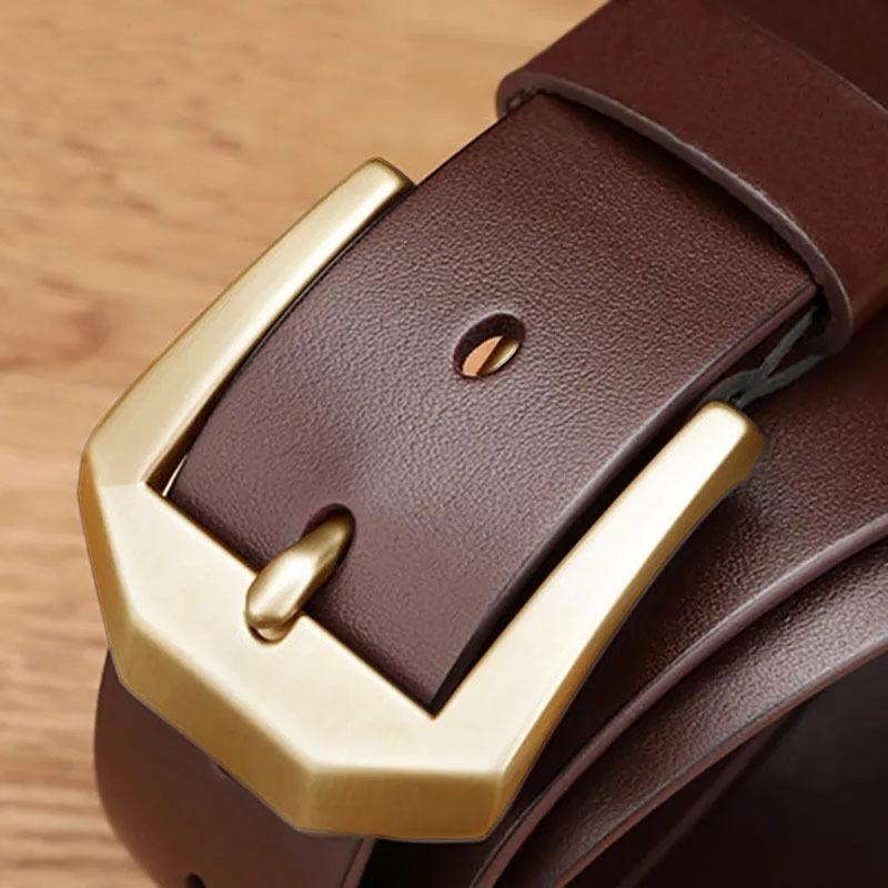 Men's Genuine Leather Pin Buckle Casual Middle-aged Trouser Belt Men's Trendy Alloy Buckle Retro Two-layer Cowhide Belt