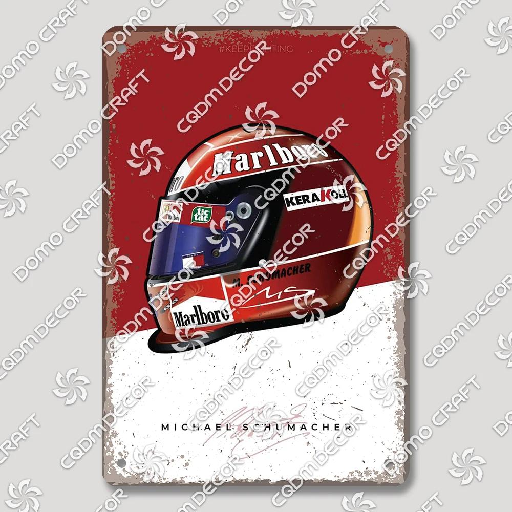 Vintage F Racer Helmet Metal Tin Sign Wall Art Decor  Sport Car Helmets Poster Plaque for Garage Racing Club Bar Pub Home