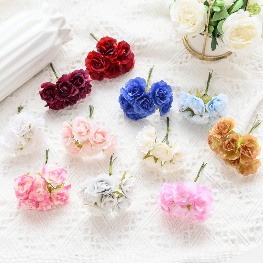 18 PCS Fleurs Artificielles Mini Bouquet en Soie Décoration de Mariage DIY Couronne Décoration de Noël Vase pour Maison Jardin Scrapbooking