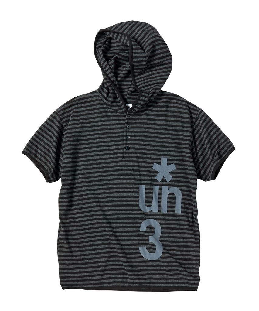 Eontaiteulseoul Symbol Stripe Henry Hoodie Crop Short Sleeve Black