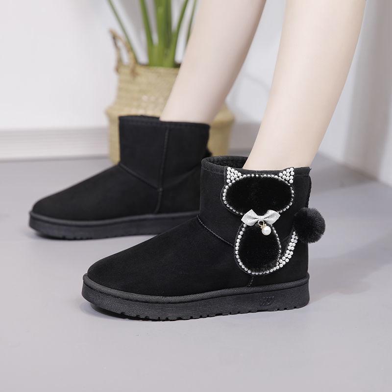 Fashion Large Size Warm Platform Woman Shoes Pearl Fleece-lined Round Toe Snow Boots for Women Fashion Trend 2025 Footwear on Promotion