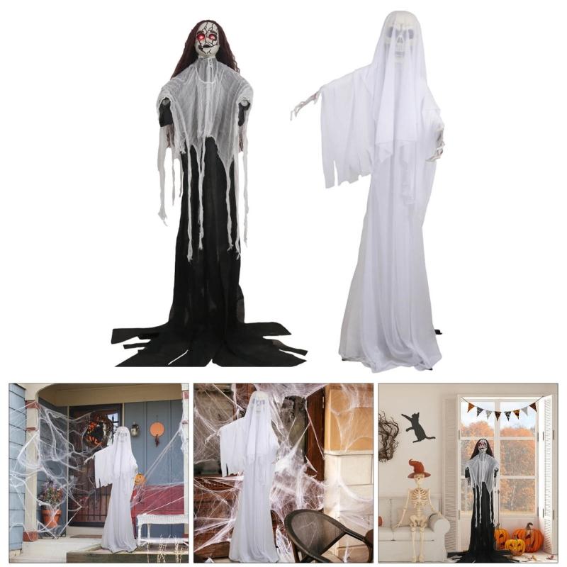 Eerie Halloween Hanging Skull Sound Activated Shrills Grim Reapers Thrilling Festivals Party Decorations for Outdoor