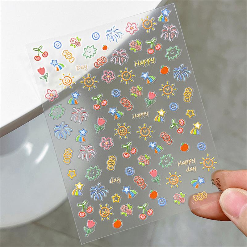 

Kawaii Cartoon Line Nail Art Stickers Adhesive Nail Art Decorations Stickers Colorful Irregular Graffiti Manicure Decals as the picture