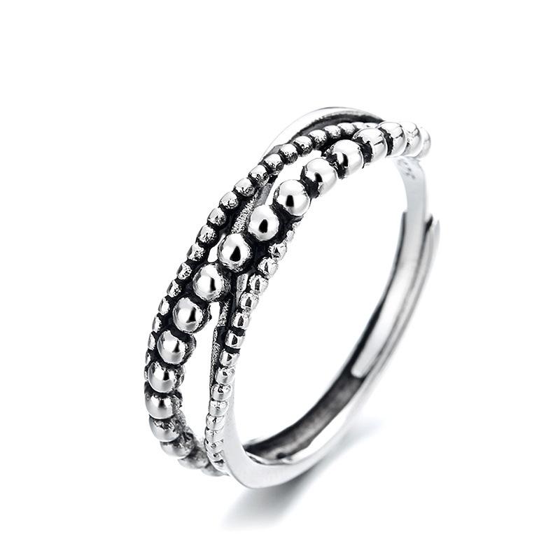 

Adjustable Retro Polka Dot Beaded Couple Rings - European American Style in Thai Silver Adjustable