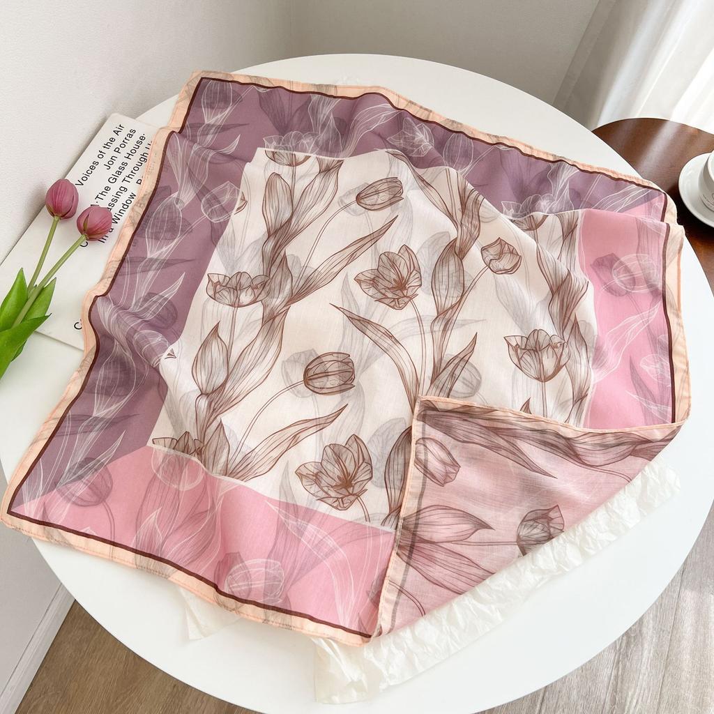 Summer new double-sided velvet scarf air-conditioned room with shawl women travel photo thin sunscreen 61 small square scarf