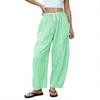 Women’s Loose Fit Plaid Drawstring Waist Wide Leg Pants with Large Side Pockets Casual Lightweight Trousers