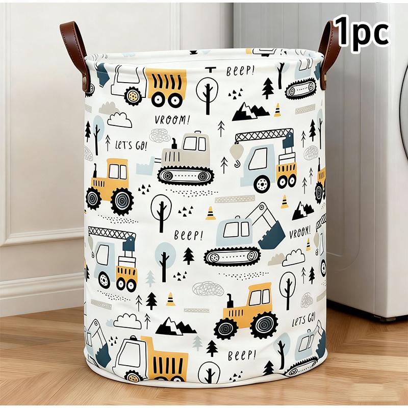

Construction Vehicle Design Laundry Basket Large Capacity Cartoon Print Foldable Sturdy Portable Home Organization Supplies