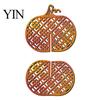 Halloween Tiered Tray Ornaments Thanksgiving Wooden Pumpkin Decor, Vintage Striped Hollow Carved Ornament Harvest Party Supplies for Home Party,