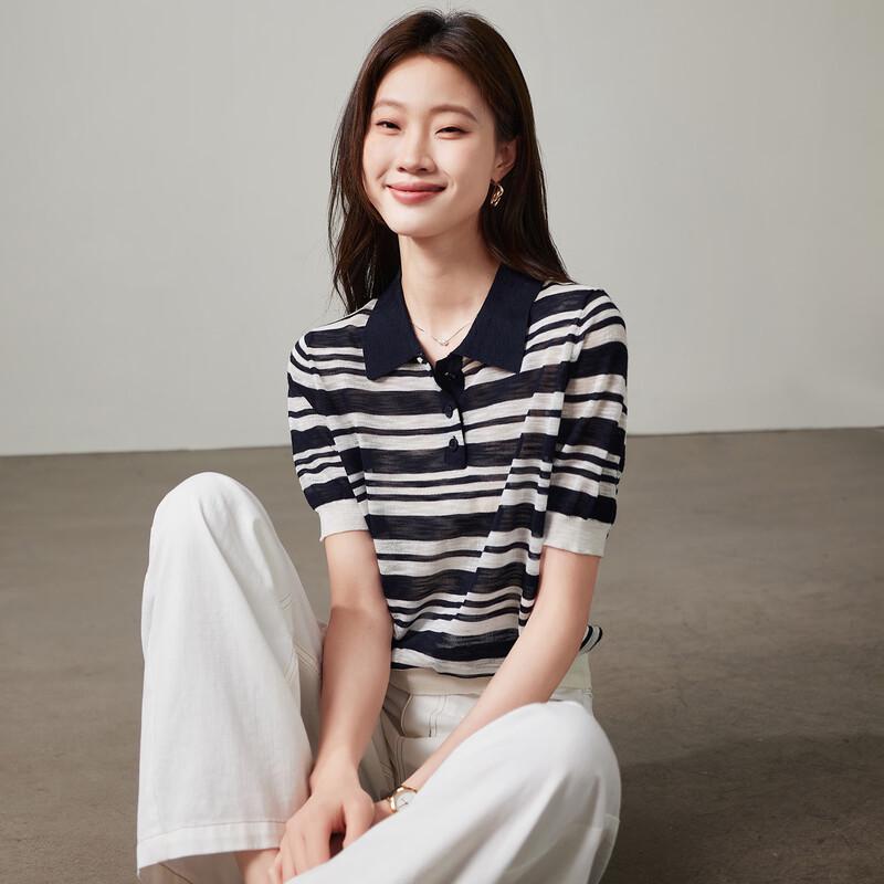 Женская полосатая вязаная футболка-поло SOFSIL L