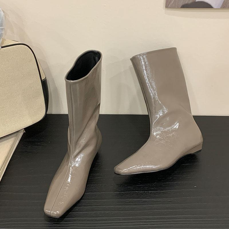 Moda Moda Slip-On Stivali Western alla Caviglia da Donna con Tacco Basso Scarpe Calzature Femminili a Punta Quadrata Stivaletti Corti Moderni da Donna Scarpe