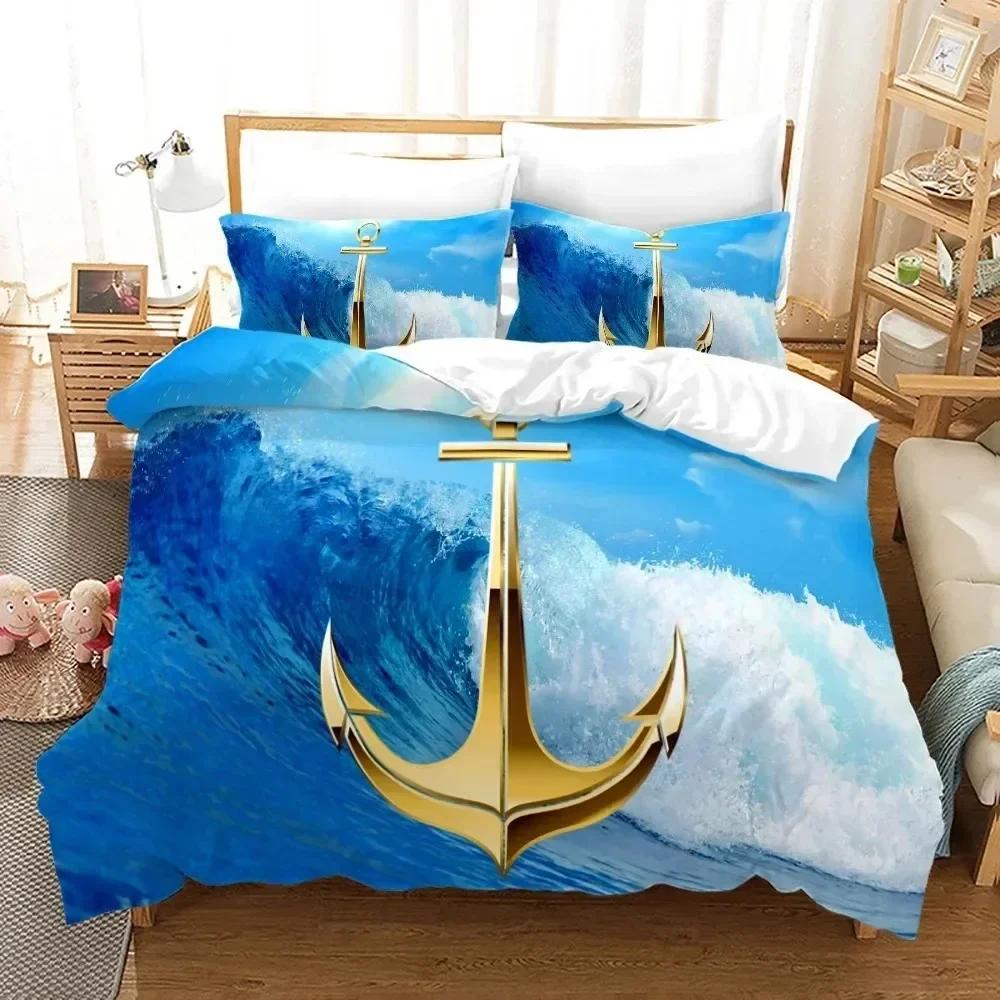 Luxury New 3D Print Ship Anchor Duvet Cover Sets Sea Ocean Quilt Cover Pillowcases Twin Full Queen King Stripe Bedding Set