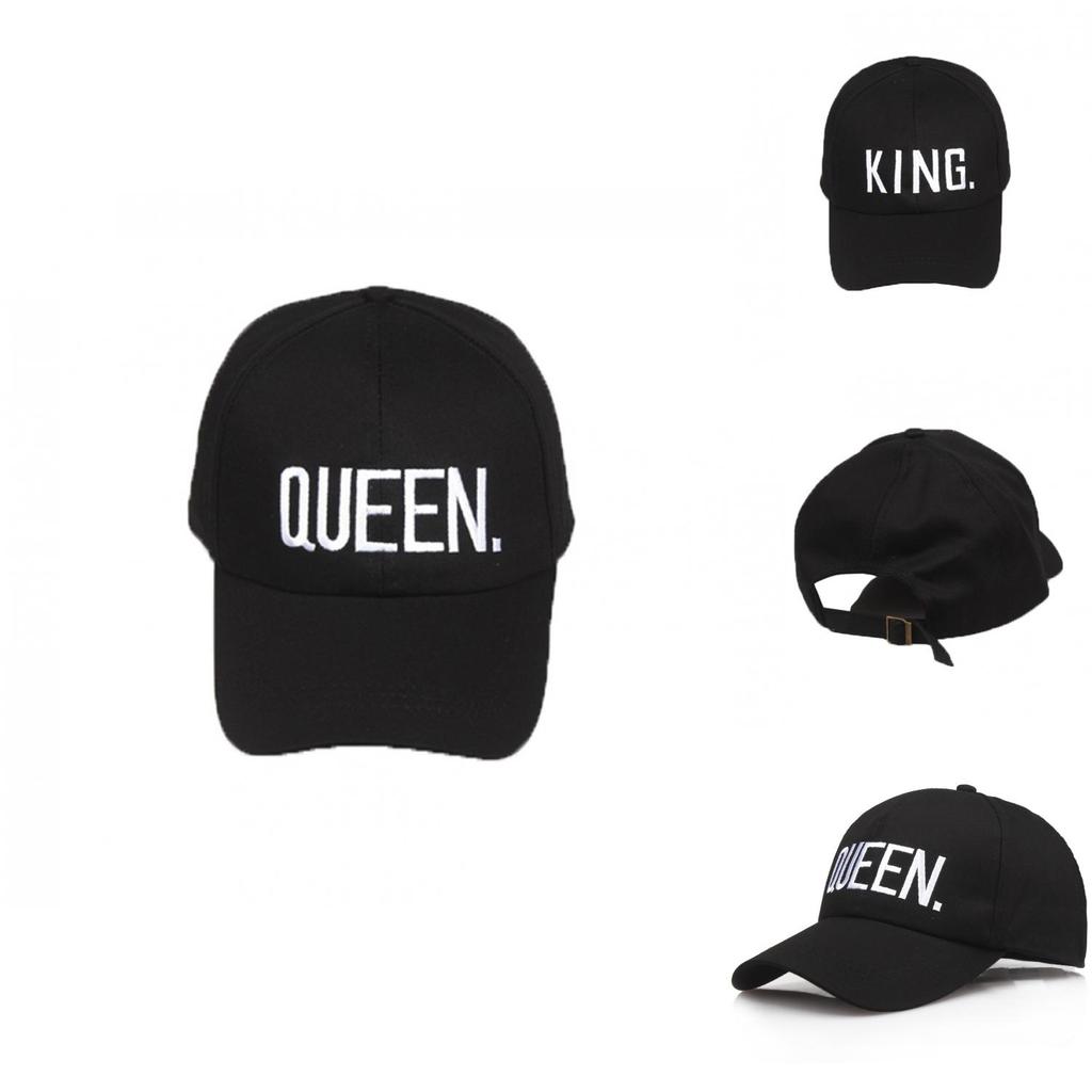 Premium Black Queen/king Baseball Cap With Hip Hop Letter Print For Couples
