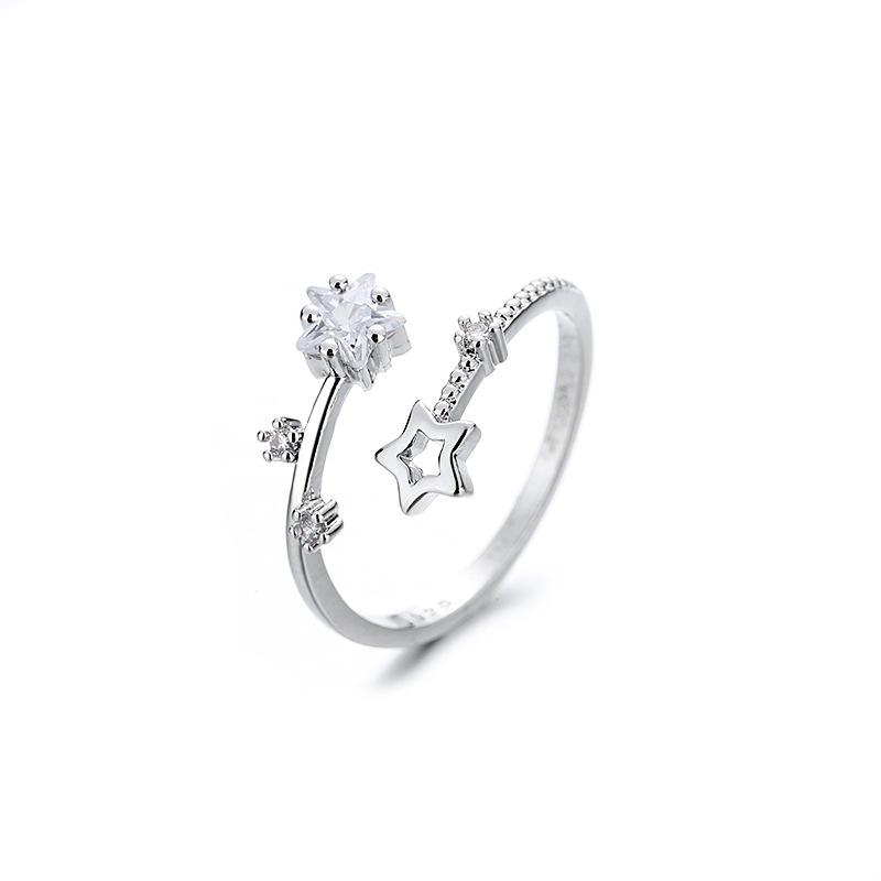 925  Silver small leaves micro-insert opening ring simple fashion sweet temperament leaf ornaments