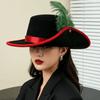 Felt Cavalier Top Hat Artificial Feather Flat Top Feather Stage Cap Retro Style Lightweight Masquerade Headwear Party