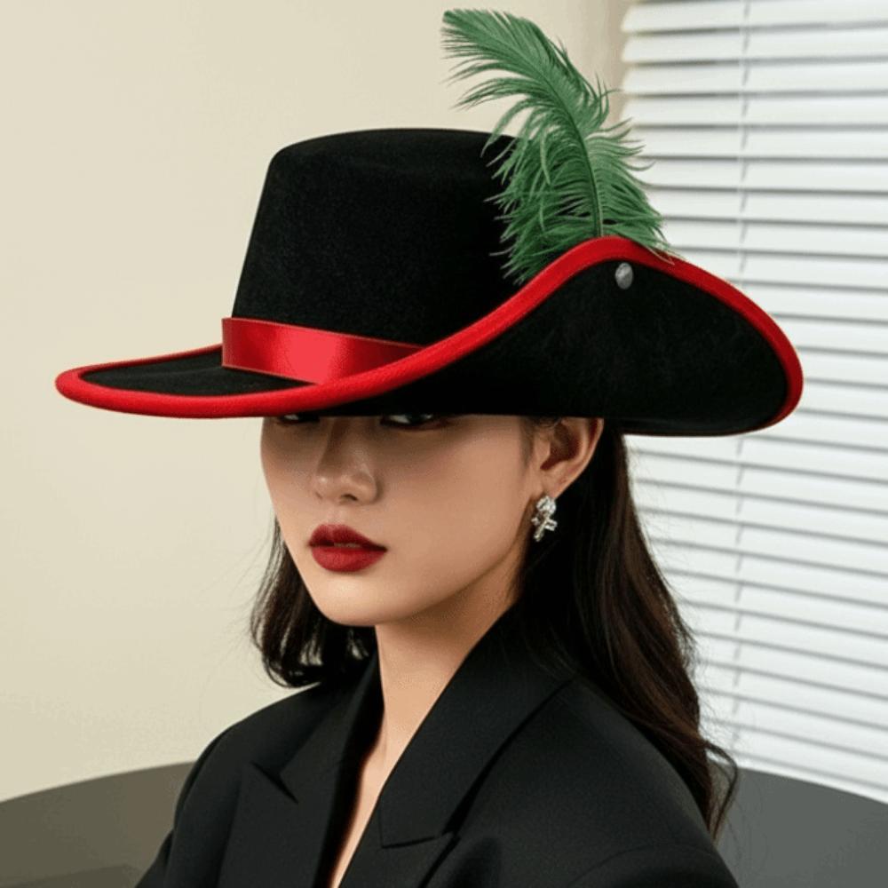 Felt Cavalier Top Hat Artificial Feather Flat Top Feather Stage Cap Retro Style Lightweight Masquerade Headwear Party
