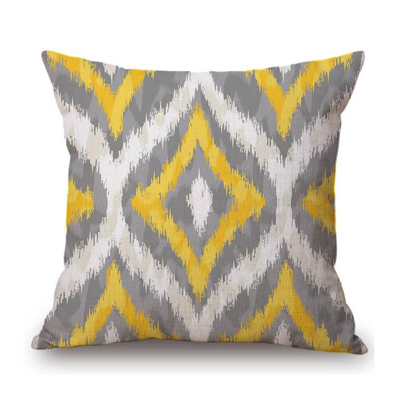 Yellow Geometric Ikat Nordic Mosaic Pattern Home Decorative Cotton Linen Sofa Throw Pillow Case Car Chaie Seat Cushion Cover