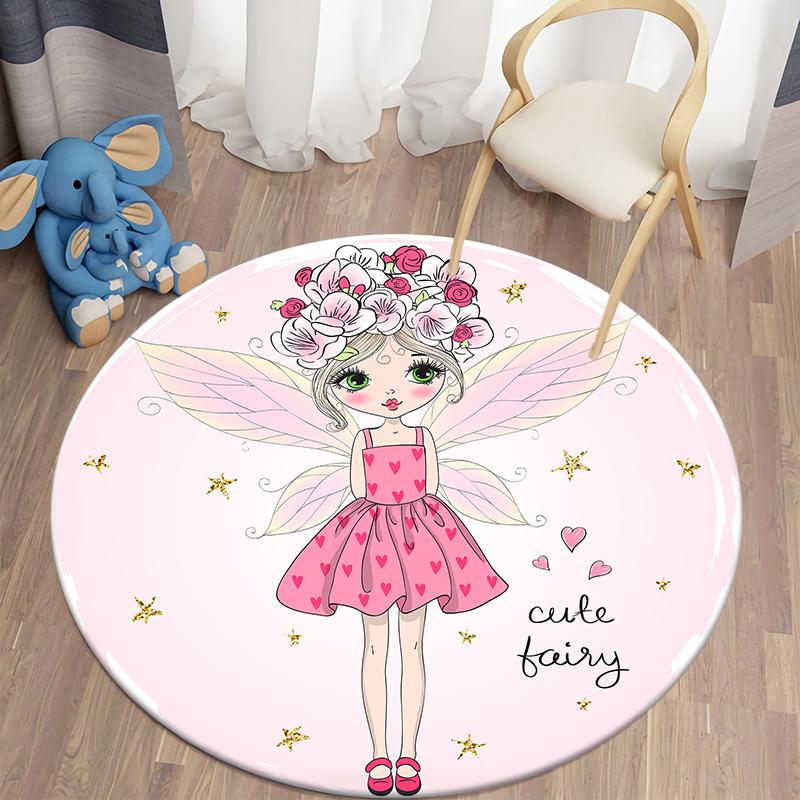 Decorative Round Carpet Cartoon Ballet Girls Print Area Rugs Bedroom Carpet Floor Mat Anti-slip Children's Rugs Mat for Children