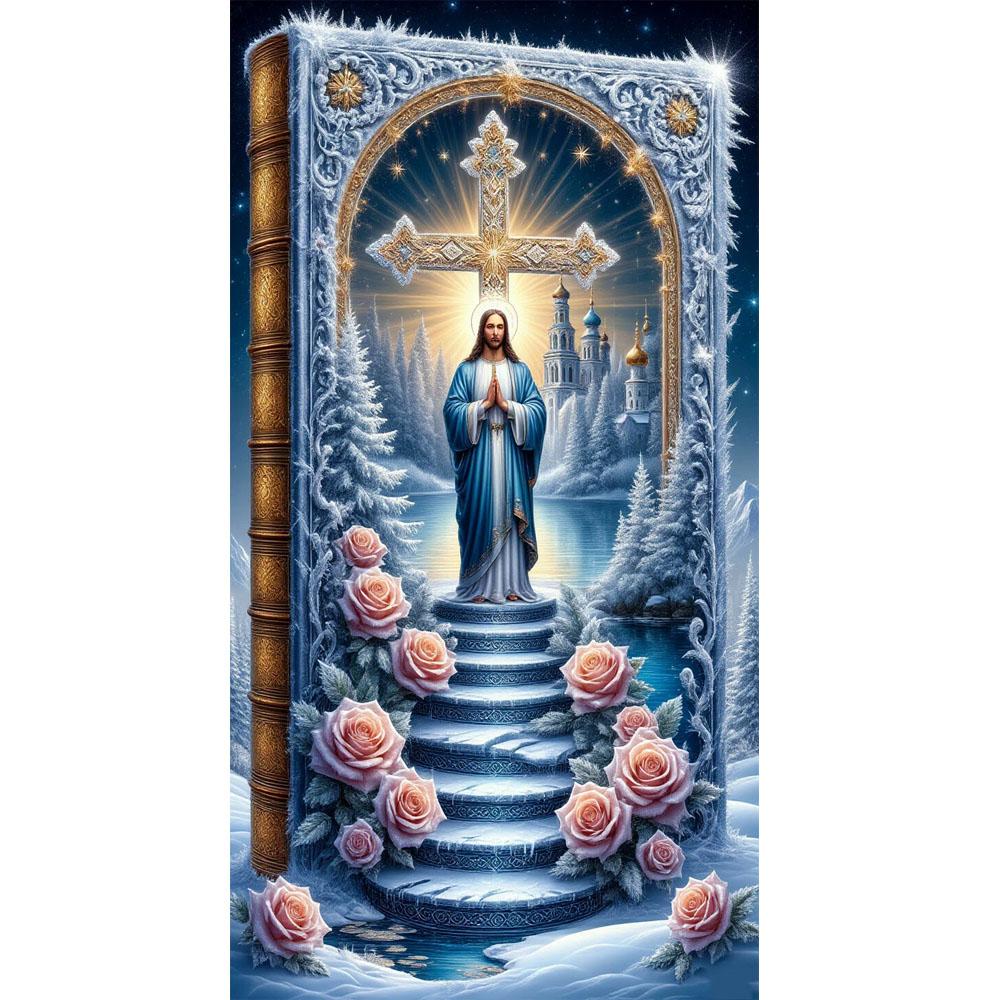 Large Size Mosaic DIY Full Diamond Painting Kits Art The Cross of Jesus and Flowers Embroidery Cross Stitch Rhinestones