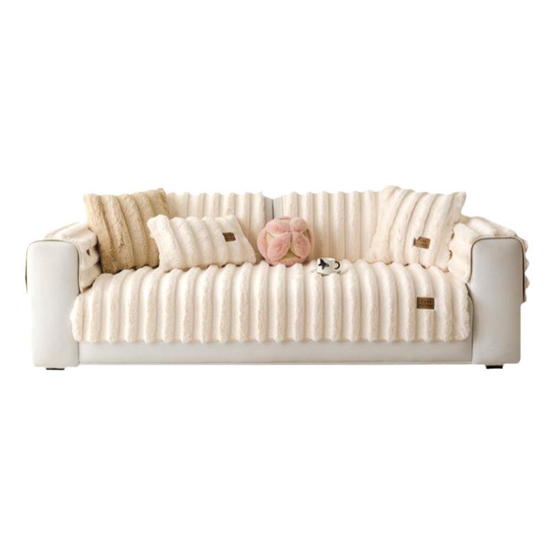 Strictly Selected Cream Wind Rabbit Velvet Sofa Cushion, Thickened Plush Fixed Non-Slip Sofa Cover In Autumn And Winter, New Seat Cushion Cover
