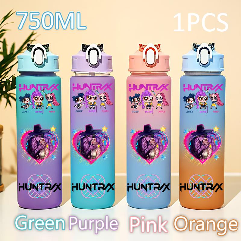Kpop 750ML Dämonenjäger Wasserflasche K Pop Krieger Rumi Mira Zoey KPOP Trinkflasche Schule Huntrix Kürbis Plastik Wasserbecher