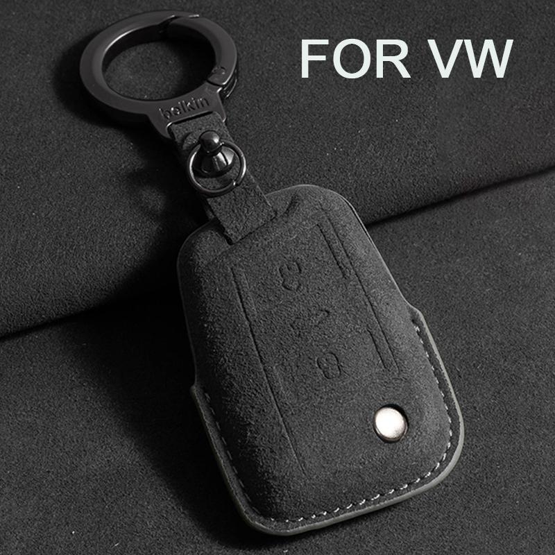 Suede Car Flip Key Case Cover for VW Volkswagen Key Sleeves Langyi Sagitar Jetta Weiling Bora Tiguan Protector Key Fob Keychain
