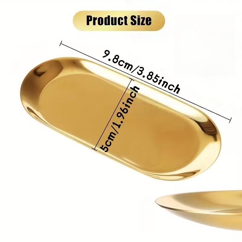 10pcs Mini Decorative Trays Stainless Steel with Golden Oval Pattern for Jewelry Display Bathroom Vanity Placing Holding Candles