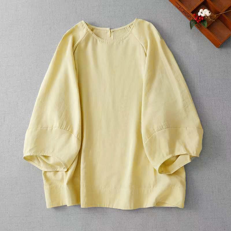 3863 Two-Tone Plus Size European Style Women s Cotton Linen Batwing Sleeve Top 2XL