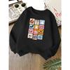 Kids Unisex Crewneck Sweatshirt, Spooky Season Grid Pumpkin Ghost Bat Skull Halloween Print Soft Fleece Pullover For Kids Over 4 Years Old