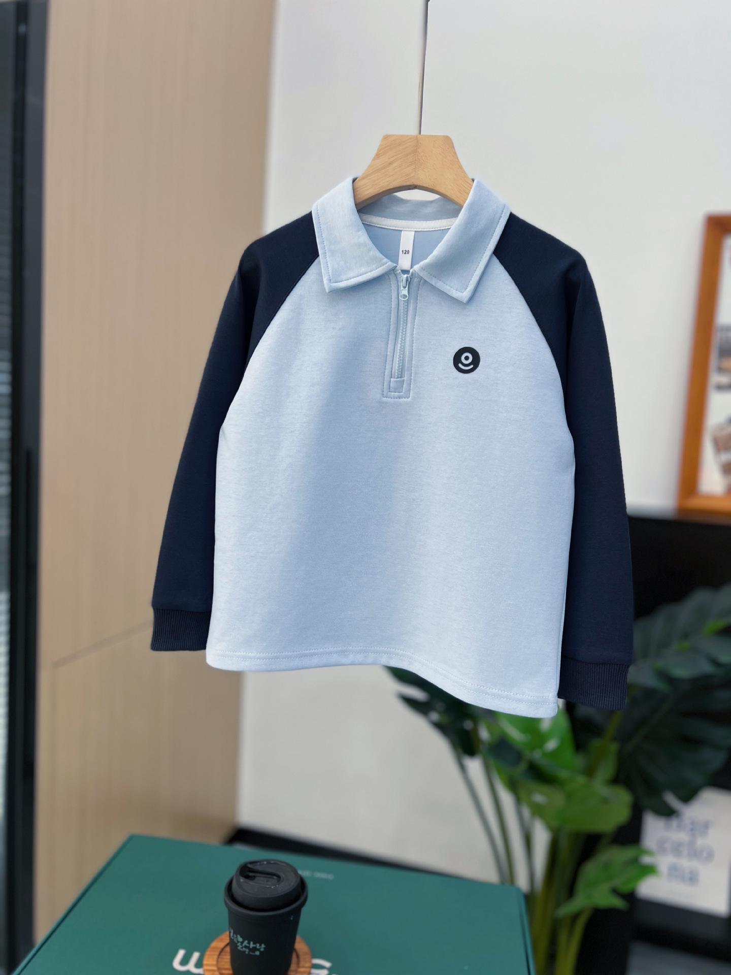 Kids  2026 Spring/Autumn High-Neck Raglan Polo Hoodie 140 cm синий