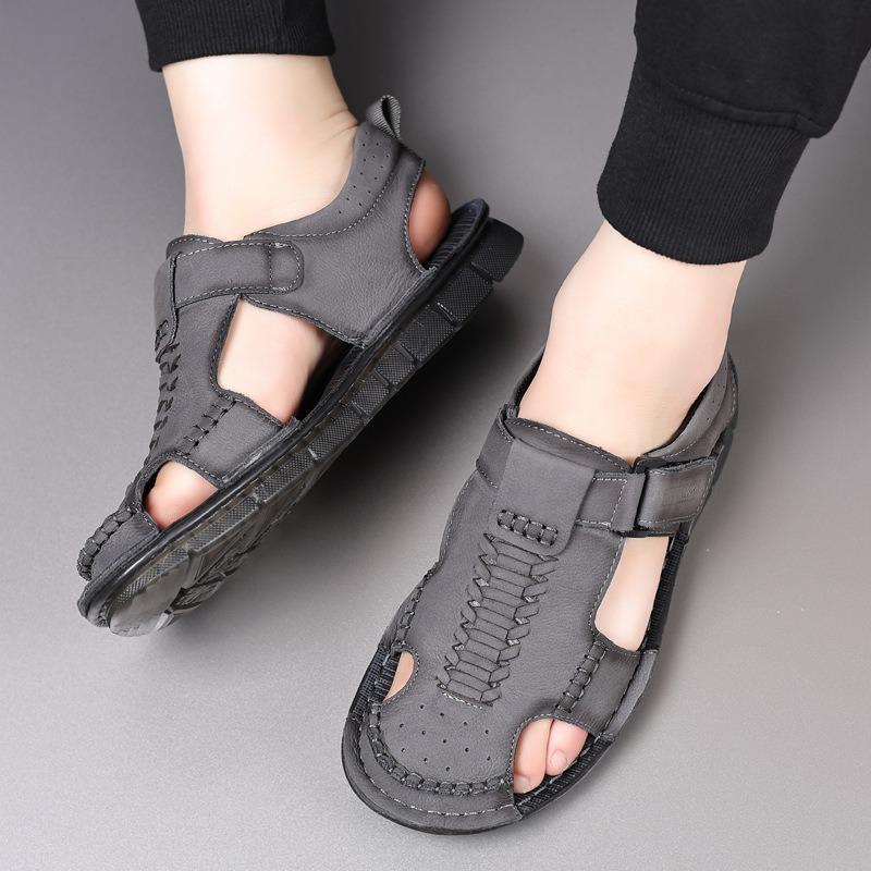 Fashion Summer Cowhide Hollow Thick Soled Outdoor Beach Man Sandals Designer New Soft Sole Fashion Men's Shoes Sandalias Hombre Verano