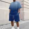 Men's Gradient Print Casual Short Sleeve Crew Neck Top with Matching Shorts Set Lightweight Breathable Summer Outfit