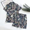 Spring and Autumn Ladies Cute Cartoon Floral Viscose Fiber Pajamas Two-piece Long-sleeved Home Service Cotton Summer Thin Shorts