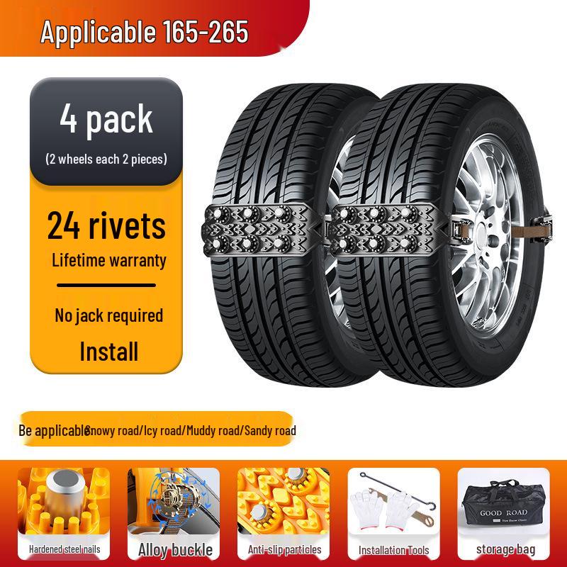 Universal Rubber Anti-Skid Tire Chains for Cars, SUVs, and Vans - Protects Tires In Winter Conditions