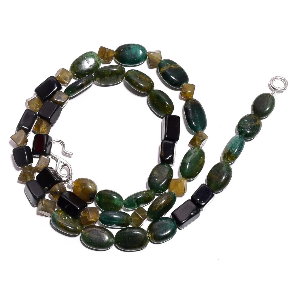 Natural Aventurine Black Onyx Labradorite Gemstone Beads Necklace 17" UB-5039 UB-5039
