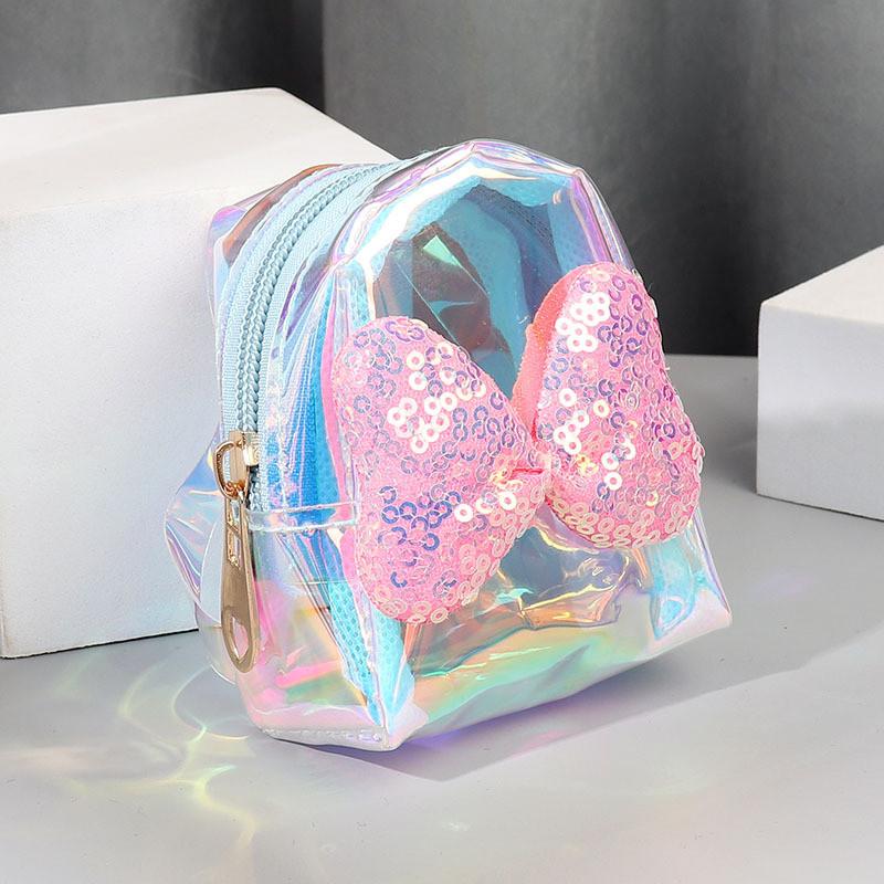 Pvc Transparent Coin Purse With Laser Butterfly Bow Waterproof Keychain For Girls