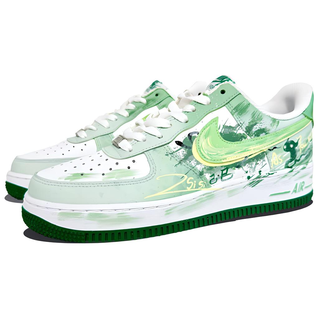 Nike Air Force 1 Slip Resistant Abrasion Resistant Low Top Skateboard Shoes Men's White Green FJ4146-102(Team217-)