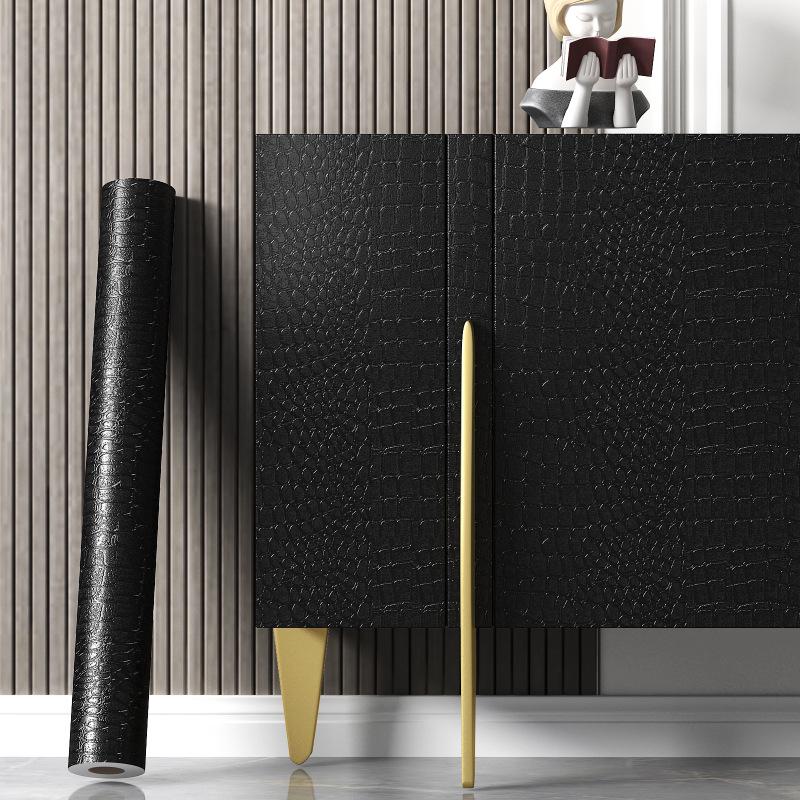 Black Wood Grain Self-Adhesive Wallpaper for Furniture and Countertops - Waterproof and Moisture-Proof Renovation Film