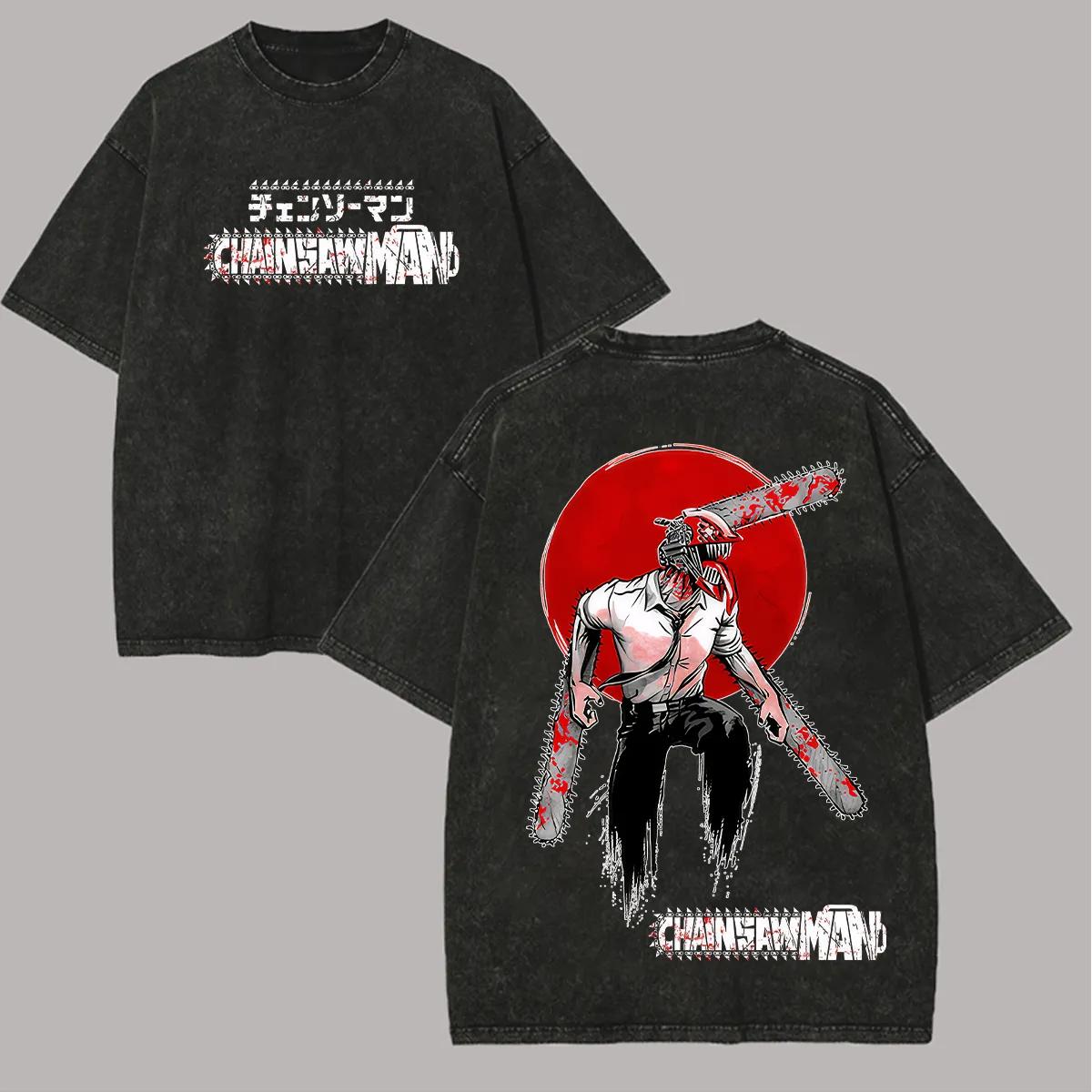 

Vintage Washed Tshirts Chainsaw Man Anime T Shirt for Men Harajuku Oversize Tee Cotton Fashion Streetwear Tops 3XL