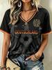 Deutsche Frauen Fußball Fan V-Ausschnitt Netz-T-Shirt Grafik Flagge Streifen Manschette Sommer Lässig Kurzarm T-Shirts Familien-Partnerlook