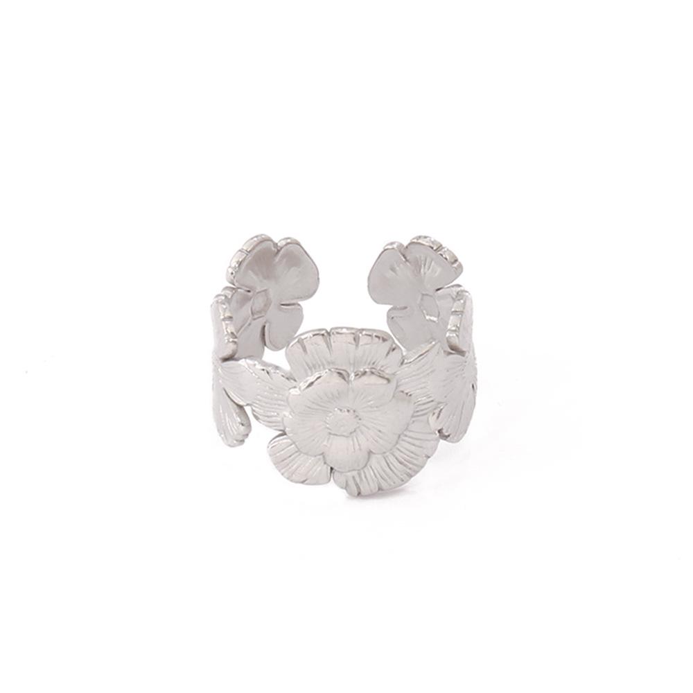 European & American Design Stainless Steel Flower Open Ring - Gold Flower Accessories for Women