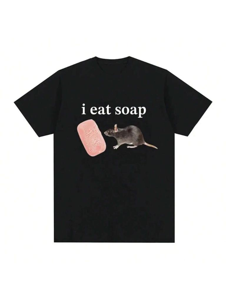 I Eat Soap Rate Fun Meme T-Shirt Wounisex's Fashion Retro Oneck Short Sleeve T-Shirt Casual Extra Large T-Shirt Street Clothing