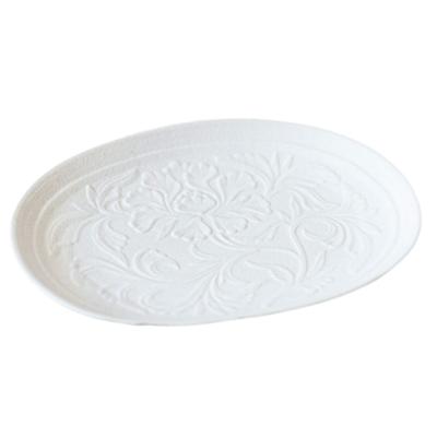 Arita Ware Toetsu Kiln Arabesque Carved Oval Plate, 16 X 12 Cm, Crystal White, Made In Japan, 477093