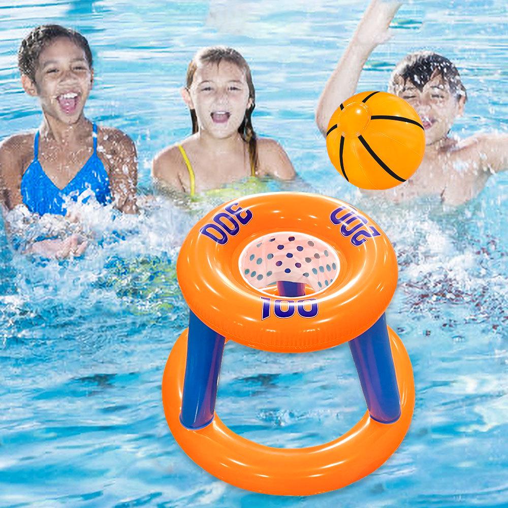 Inflatable Water Basketball Hoop and Ring Toss Set for Beach and Pool Fun