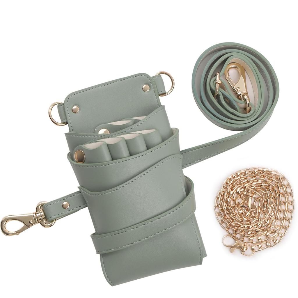 DEEDS Luxury Style Sienna Scissor Case with Mauve Holds for Hairdressers and Trimmers Chain, Green, 4-6 Scissors,