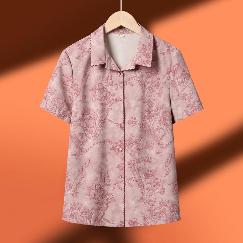Kabofei Elderly Women s Summer Floral Short Sleeve Shirt 2XL
