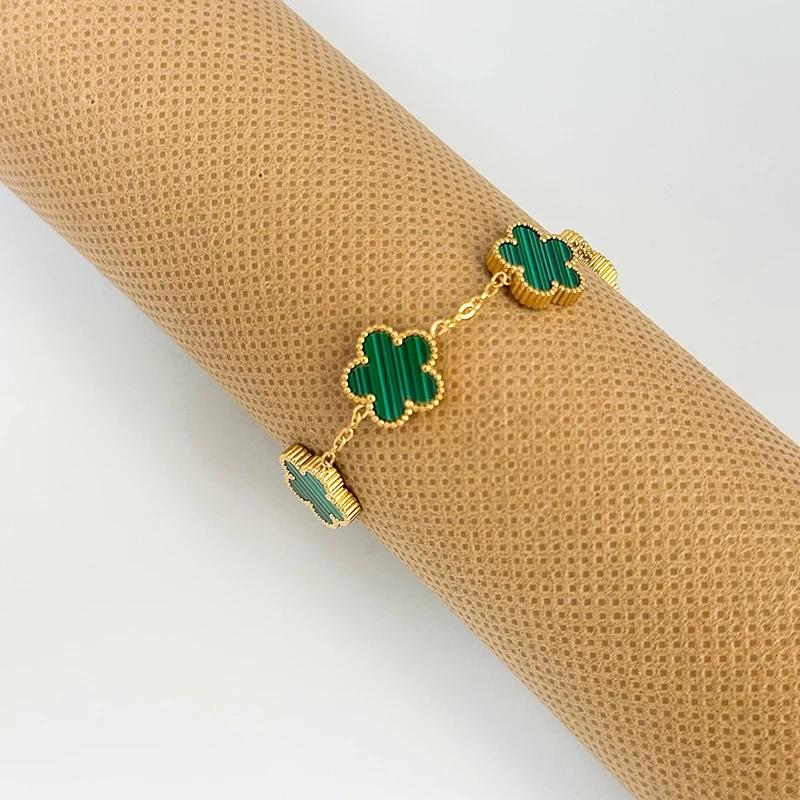 Clover Women's Hand Bracelets Flower Mothers Day Double Sided Stainless Steel Bracelet Charm Fashion Zircon Accessories Gifts